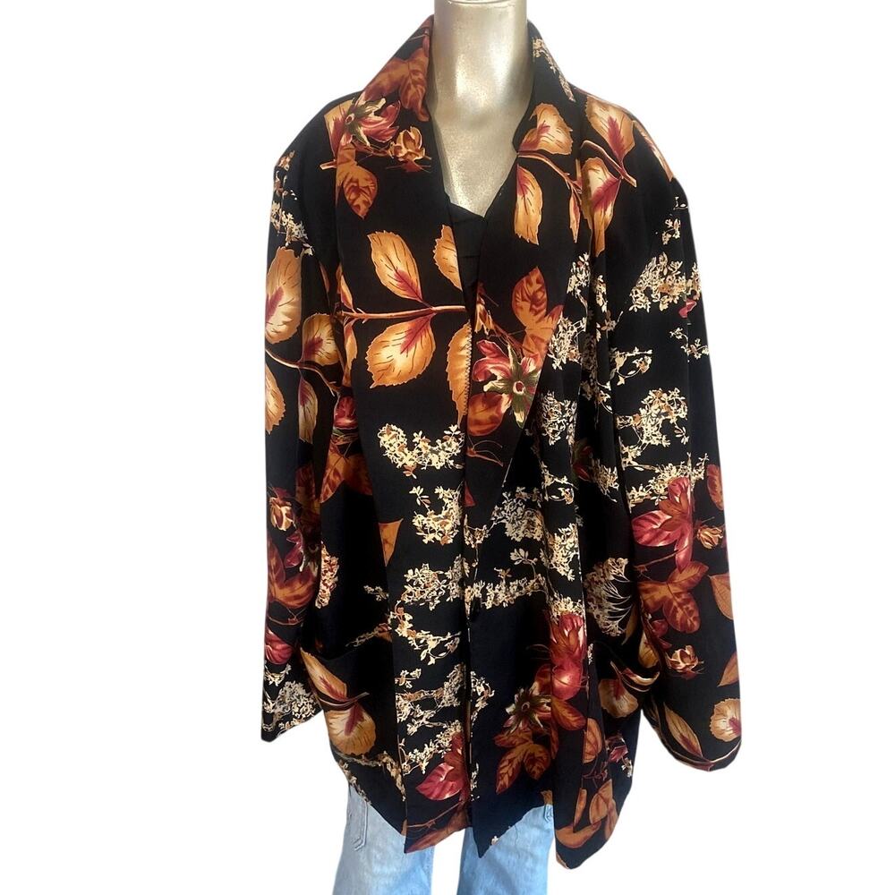 Vintage Kensington Square Autumn Floral Leaf Print Blazer Jacket Size 4X USA
